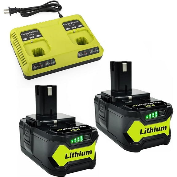 2Pack Replacement for Ryobi 18V Batteries 8.0Ah and 2-Port P117 Fast Charger for Ryobi ONE  P108 P107 P105 P103 P102