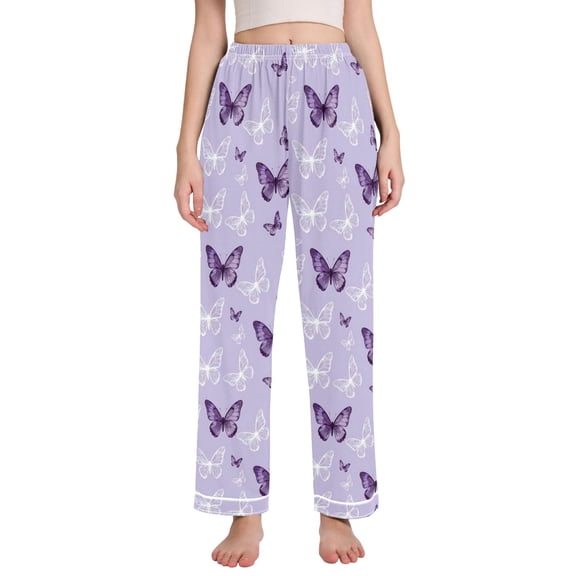 joogoo Women Butterfly Purple Pajamas Pants Lounge Bottoms Pjs with Pockets M