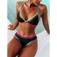 thumbnail image 4 of Womens 2 Piece Bikini Sets High Waisted V Neck Triangle Neon Swimsuit Color Block Halter Bathing Suit, 4 of 6