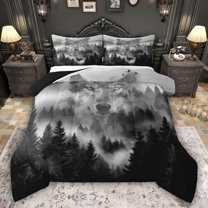 Feelyou Pine Tree Landscape Twin Comforter Sets, Rustic Wolf Animal Bedding Set, 2-Piece