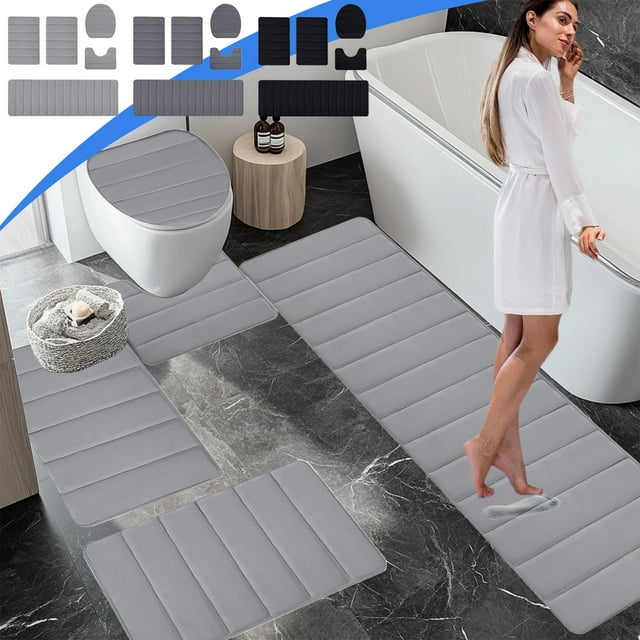 LSLJS Bathroom Rugs Sets 5 Piece with Lid Cover Bathroom Shower Rugs with U-Shaped Toilet Mats Absorbent Microfiber Bath Mats Non Slip Bath Rugs Machine Washable Bathroom Floor Mats