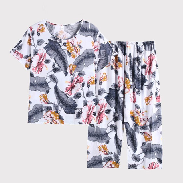 Puntoco Mujer Verano Casual Traje De Dos Piezas Pijamas Manga Corta Cuello Redondo Top/Camisa Conjunto Traje De Seda De Algodón Pijamas Cómodos Y Transpirables De Gran Tamaño Liquidación Puntoco Puntoco-165