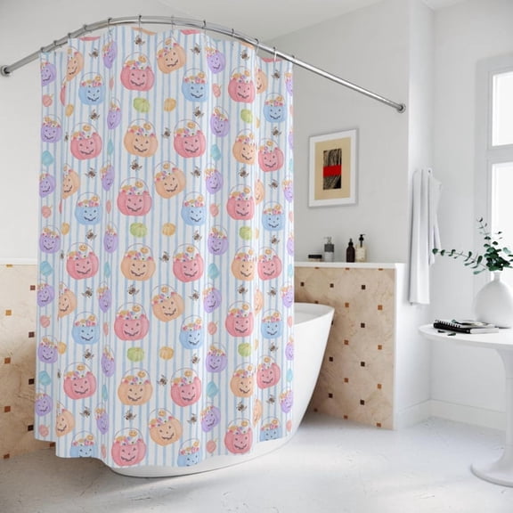 Halloween Pumpkin Candy Bucket Shower Curtains, Jack O Lantern Bathroom Decor, Colorful Shower Curtain, Grandmillennial, Preppy, Home Decor 66x72in