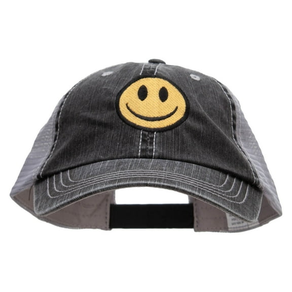 Smiley Face Embroidered Big Size Special Cotton Low Profile Trucker Cap - Black XL-3XL