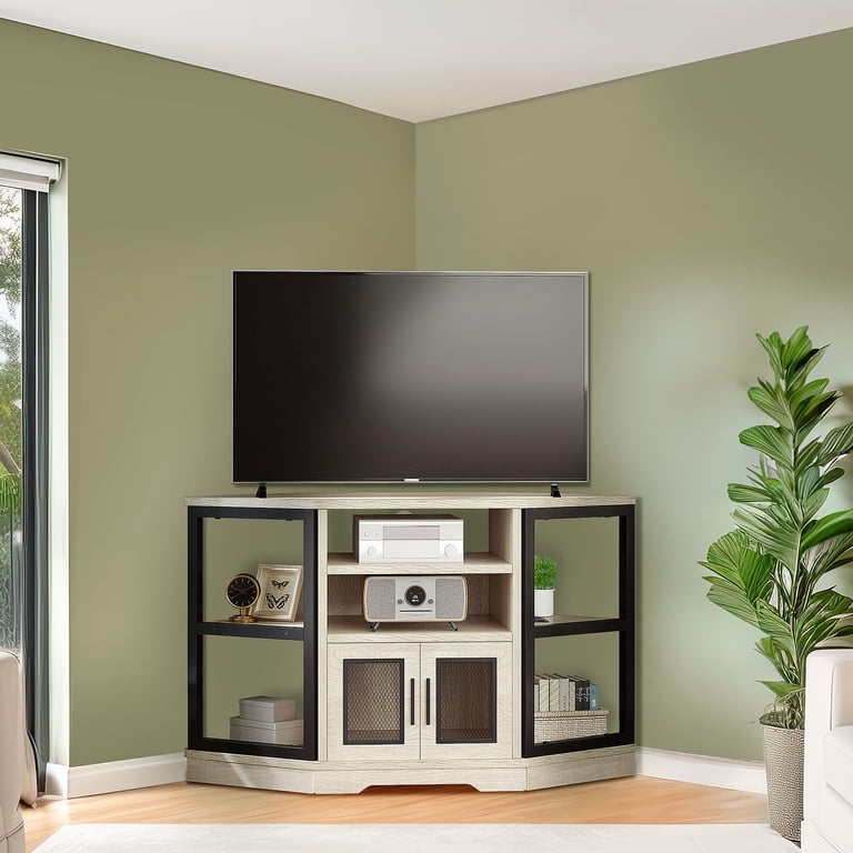 DWVO Solid Wood Farmhouse Corner TV Stand for 55 inch TVs with