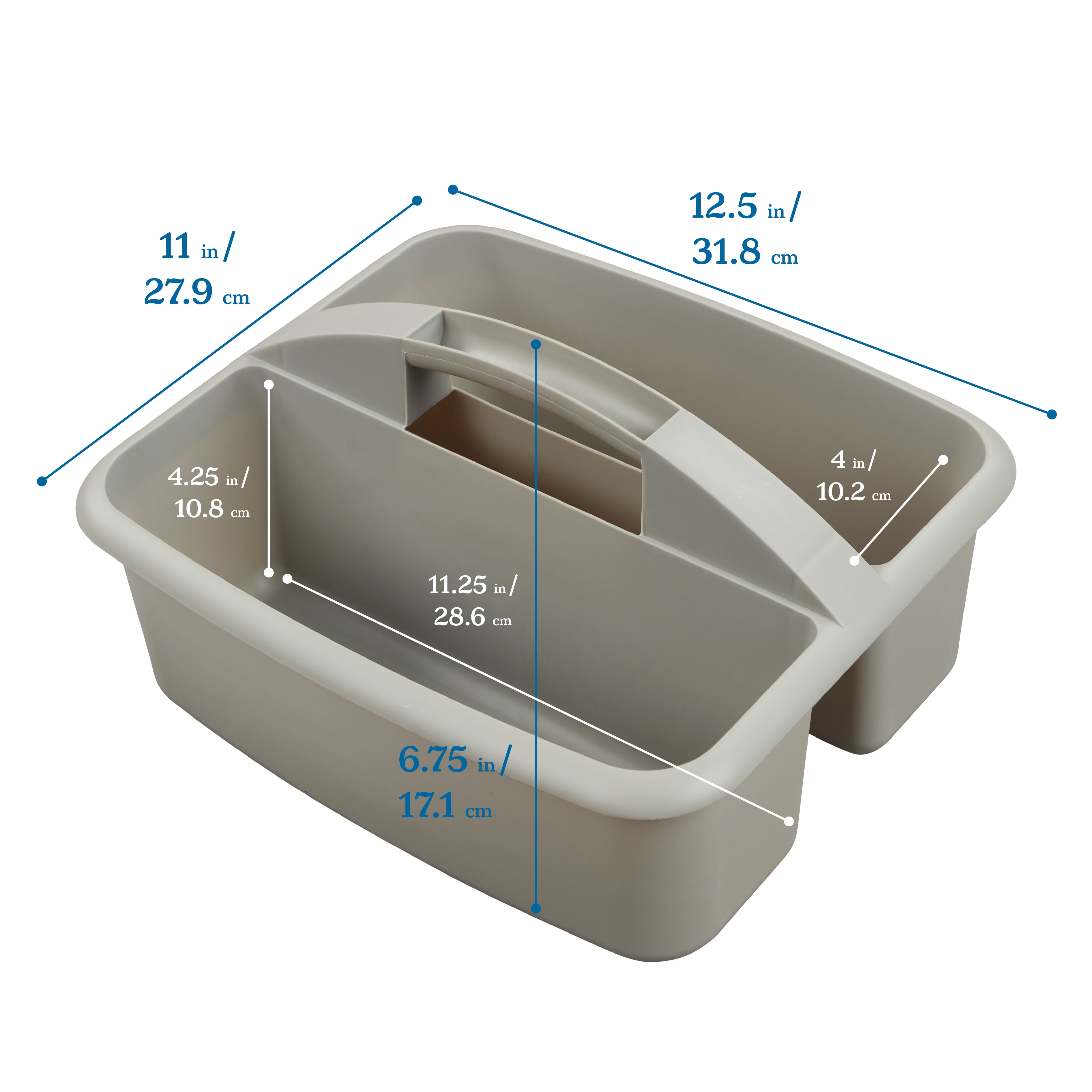ECR4Kids 2-Compartment Large Plastic Caddy, Multipurpose Organization, Grey, 6-Pack