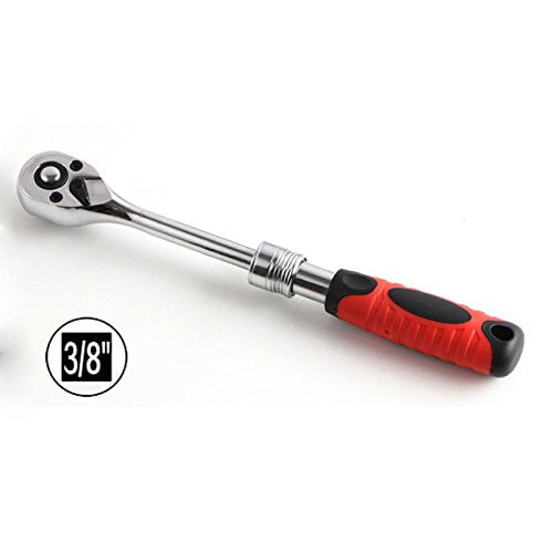 J&R Quality Tools 3/8" Drive Extendable Ratchet Handle, Cr-Va Steel | Reversible | Soft-Grip | Telescoping (8-1/2" - 12-3/8")