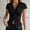 Black, variant on Women Short Sleeve Button Down Shirts Fitted Y2K Lapel Collared Tie Back Blouses Going Out Crop Tops