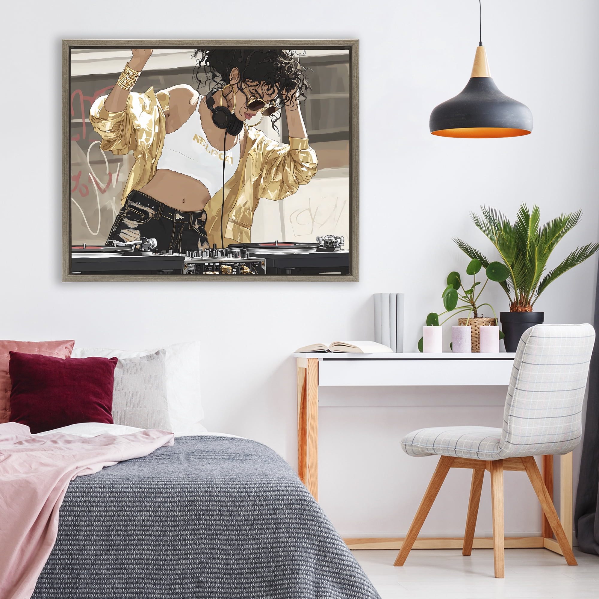Stupell Industries Gold Accented DJ Brown Framed Floater Canvas Wall Art, design by Franklyn Gregory