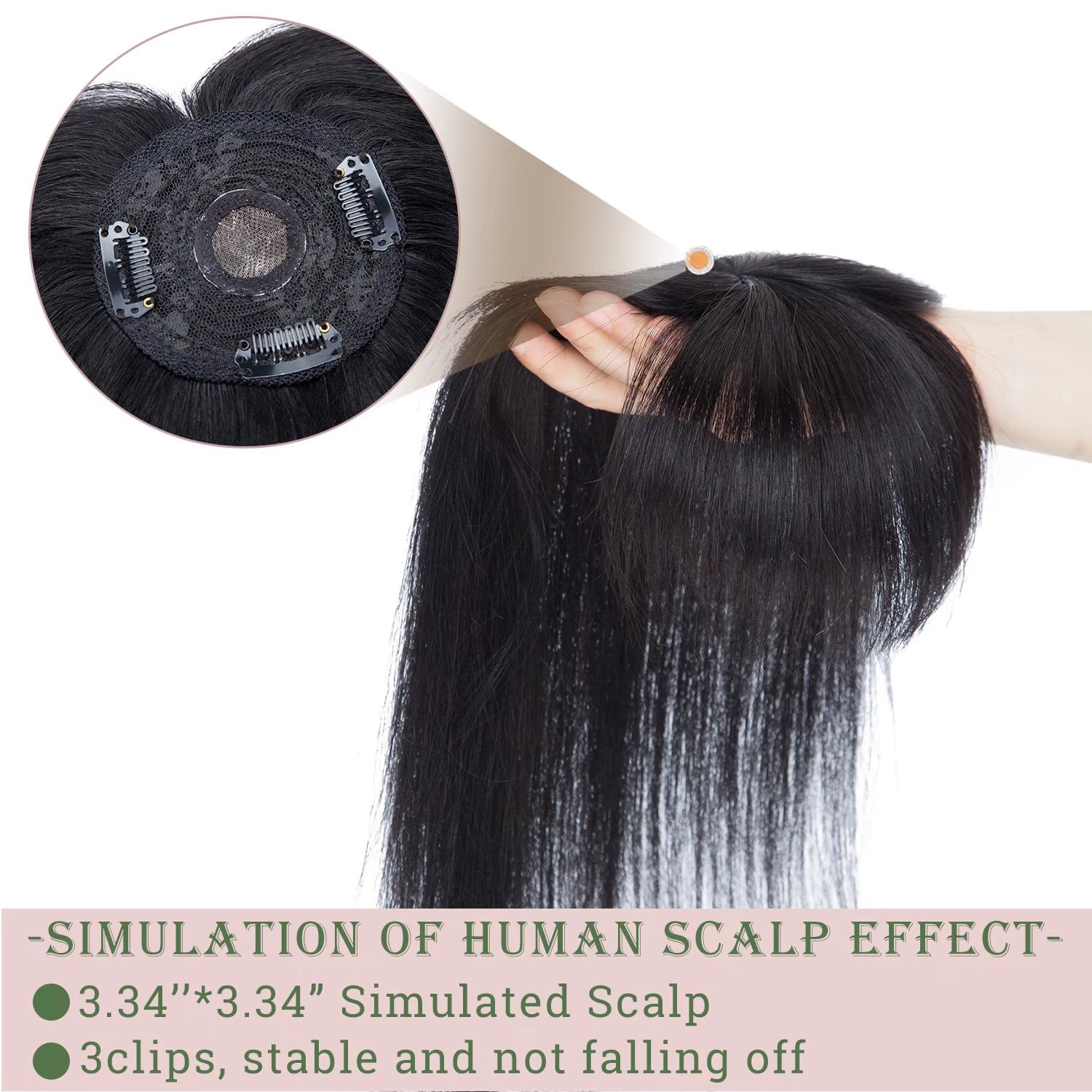 MY-LADY Hair Toppers for Women Real Human Hair with Bangs 3 Clip In Remy Topper Hairpiece for Thin Hair Natural Looking Hair Extensions 14inch #01 Jet Black
