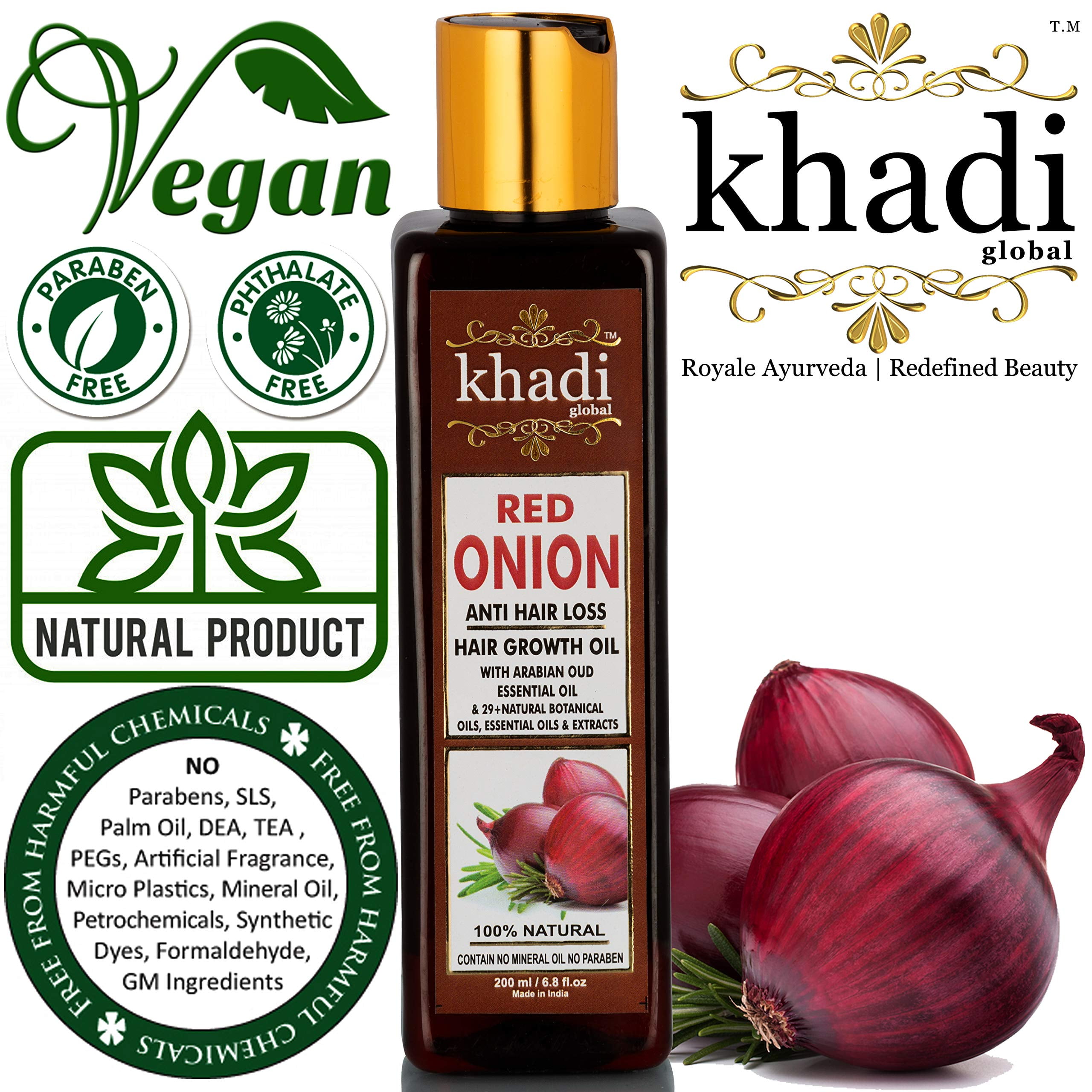 Khadi Global Red Onion Hair Oil for Hair Growth with Argan, Jojoba