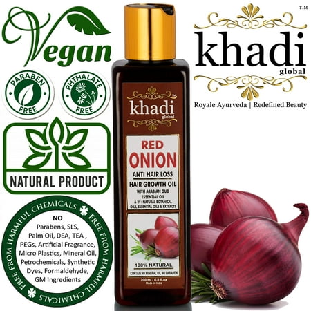 Khadi Global Red Onion Hair Oil for Hair Growth with Argan, Jojoba, Rosemary, Black Seed Oil in Purest Form Very Effectively Control Hair Loss, Gives Hair Growth (200 ml/6.76