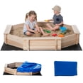 thumbnail image 1 of Outsunny Wooden Kids Sandbox with Cover and Seat for Outdoor, Natural, 1 of 10