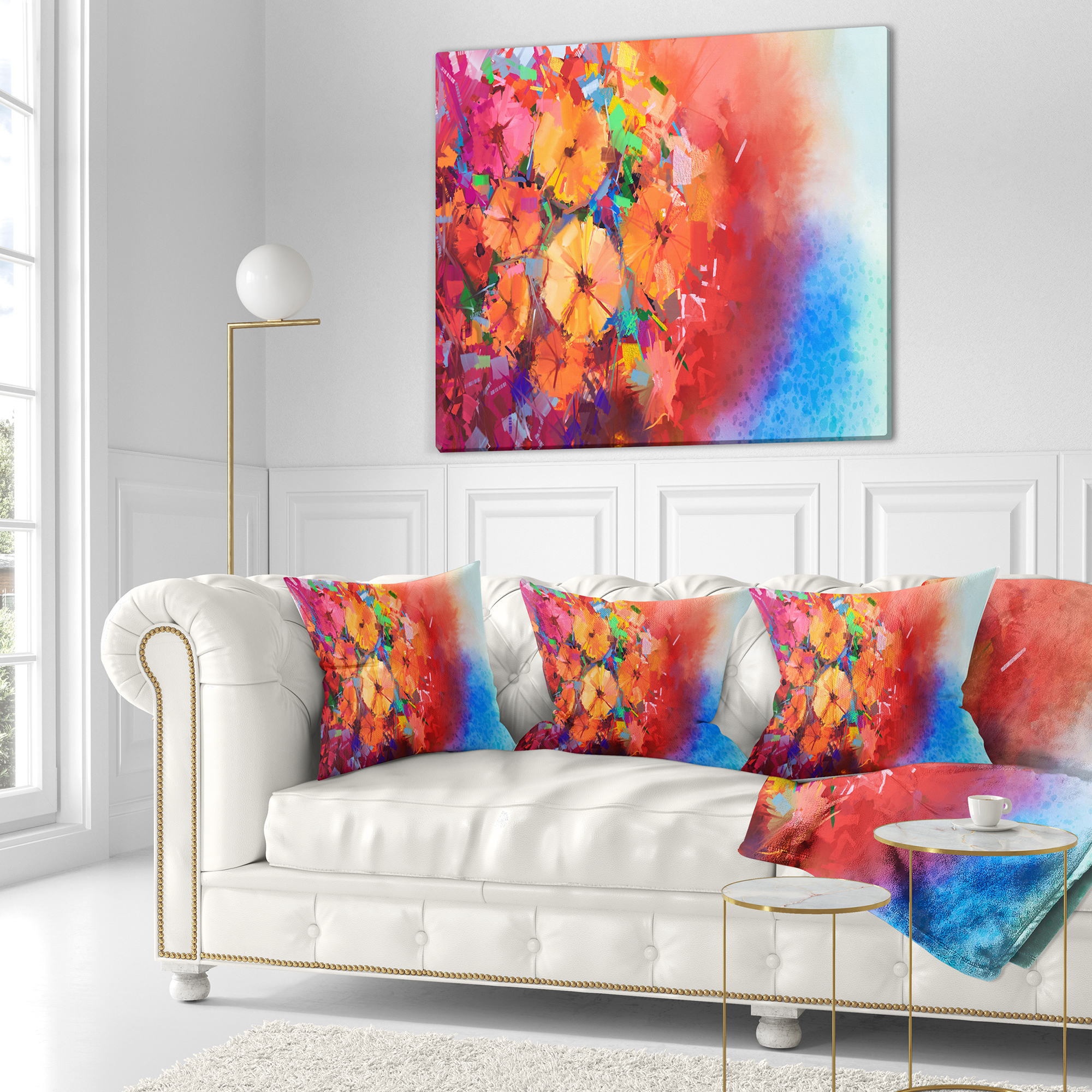 Designart Bouquet of Gerbera Flowers - Floral Throw Pillow - 16x16