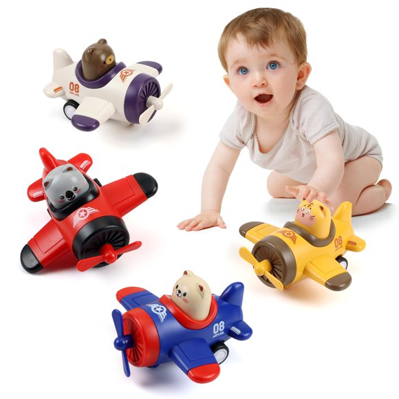 Coche de juguete Lilycass Press and Go Animal Airplane, paquete de 4 unidades para niños pequeños