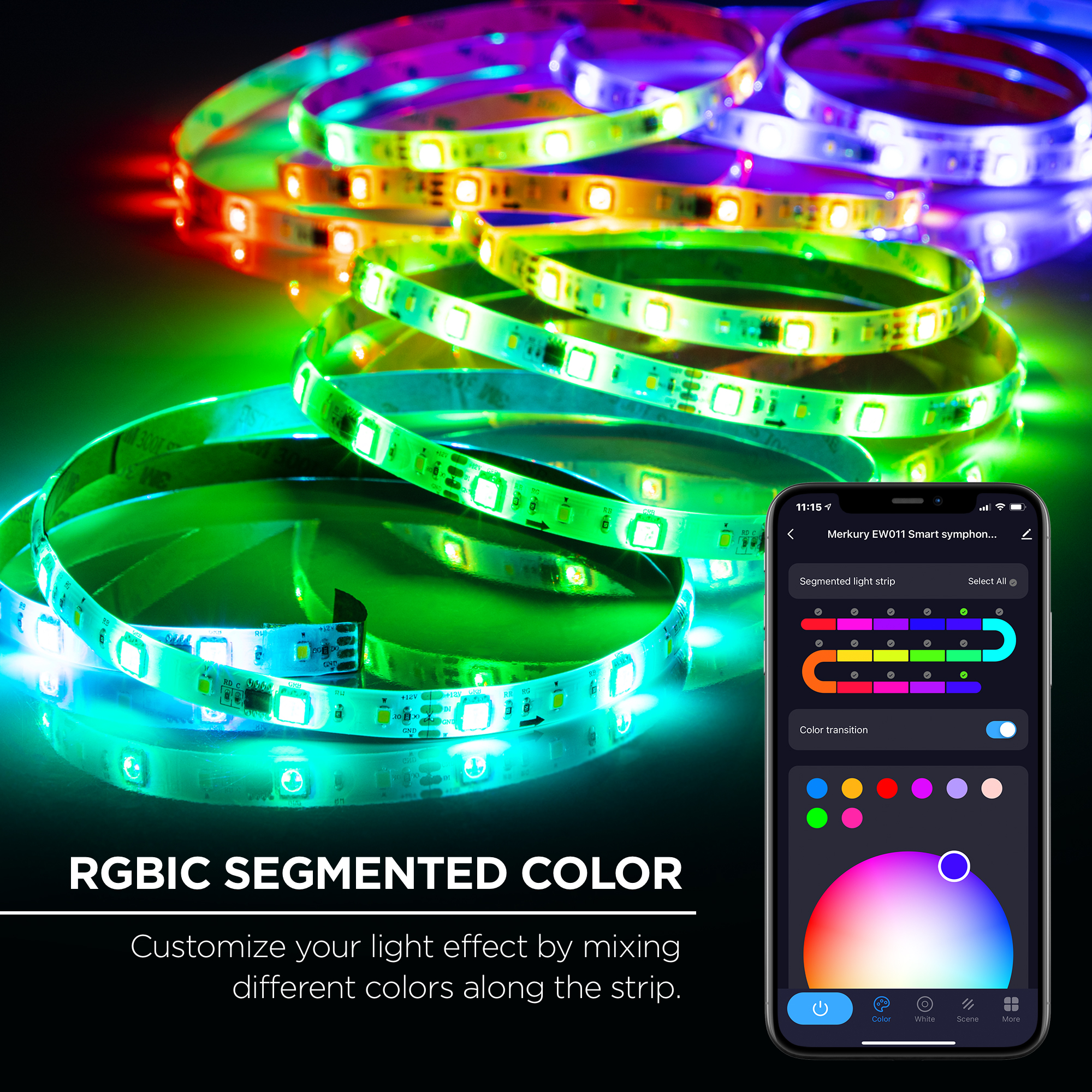 Merkury Innovations Smart Symphony RGBW Strip Lights, 16ft, Sound-Sync - image 5 of 11