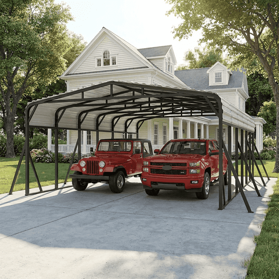 20x30FT Heavy Duty Metal Carport | Snow-Load Resistant Iron Roof | All-Weather Shelter for Cars, Trucks, Boats & Equipment | Quick Assembly | WUKHG