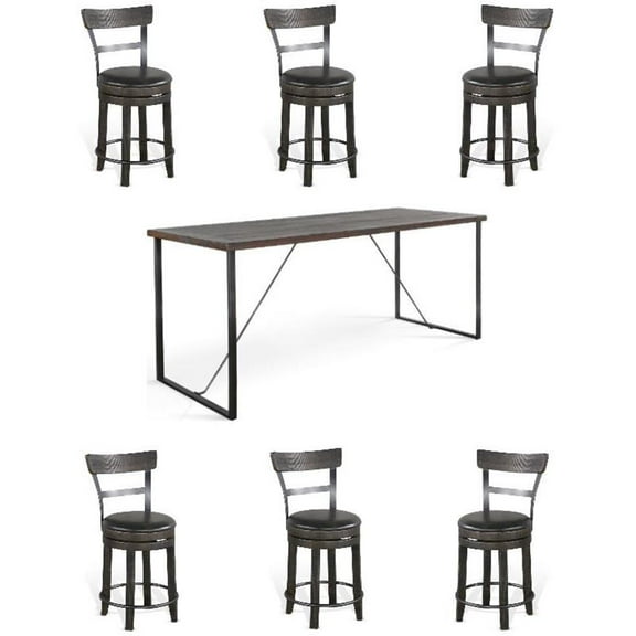 Home Square 7-Piece Set with Table and 6 Wood Swivel Barstools