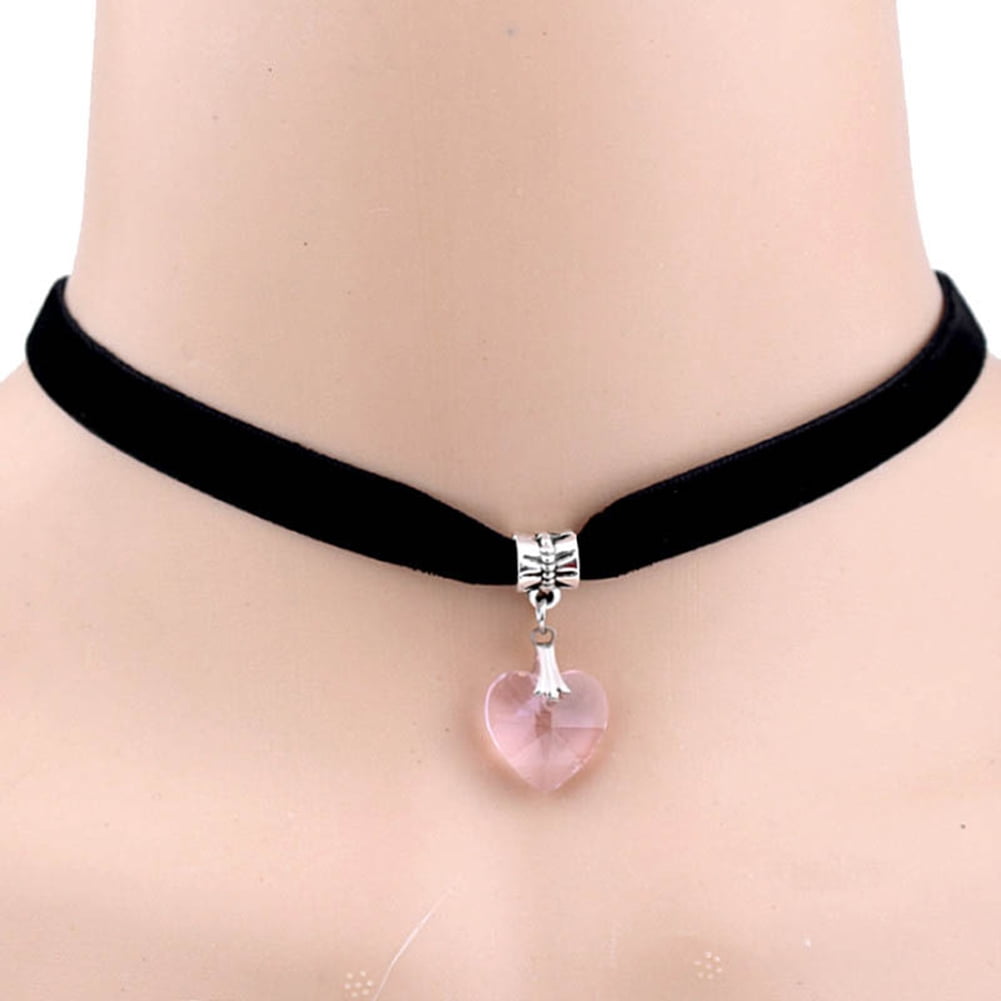 Punk Black Velvet Crystal Heart Pendant Gothic Choker Necklace Jewerly Necklaces 
