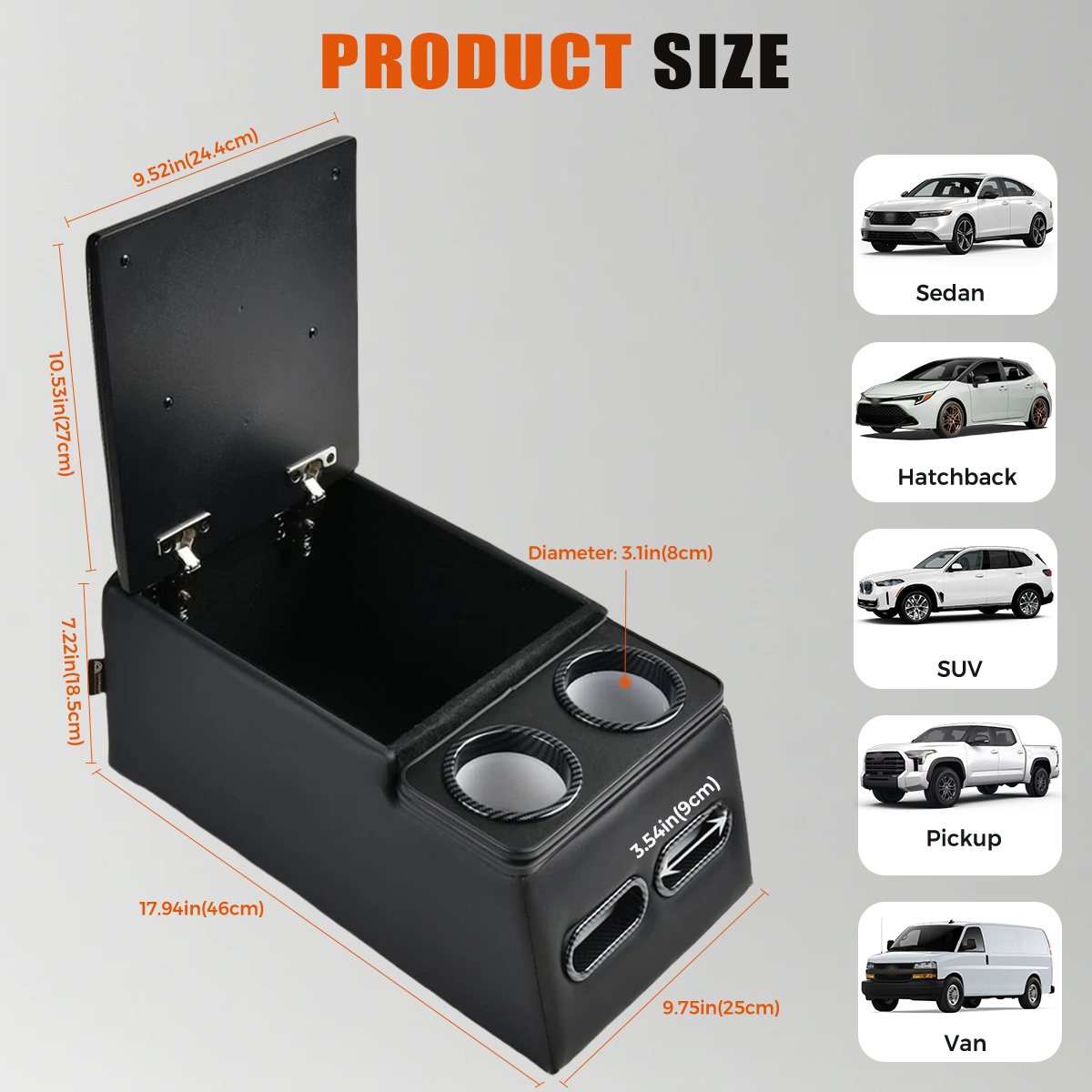 Universal Rear Bench Seat Car Center Console Truck Seat Organizer Storage Back Seat Car Organizer with Cup Holder Large Storage Box Central Armrest Box (Carbon Fibre)