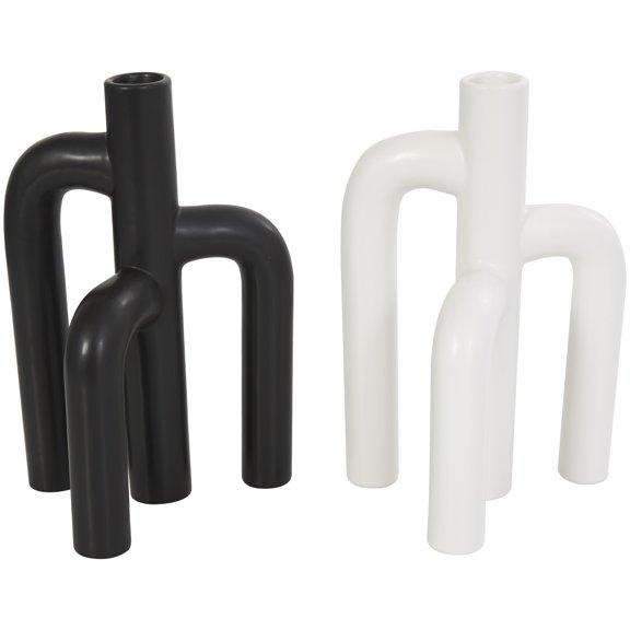 CosmoLiving by Cosmopolitan 7"W, 10"H Abstract 3 Arch Black Ceramic Vase, Set of 2