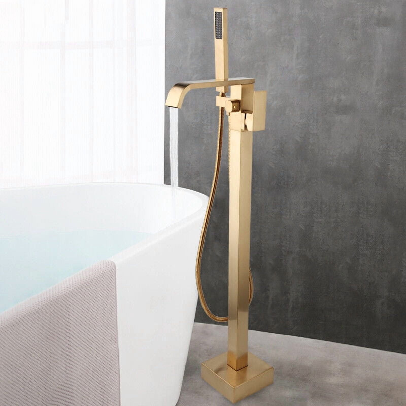 Floor Mounted Brushed Gold Free Standing Bathtub Faucet Shower Tub Filler Spout