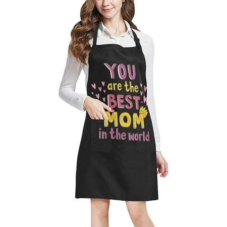 ASHLEIGH Funny Mother's Day Gift Apron You Are the Best Mom in the World Adjustable Bib Apron with Pockets Home Kitchen Apron for Mom (Best Kitchen In The World)