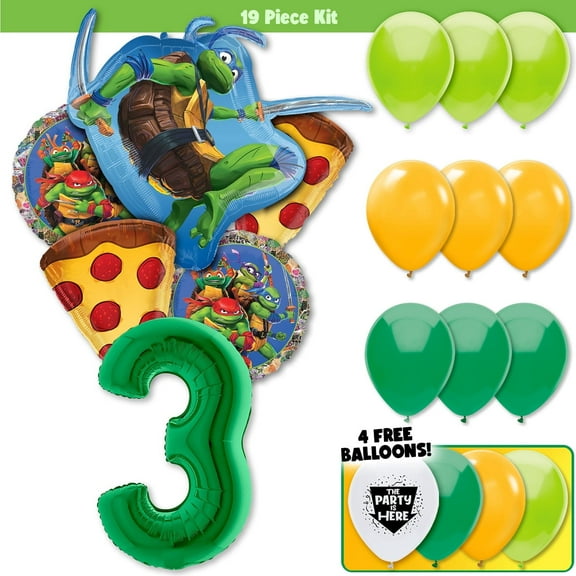 19pc TMNT Teenage Mutant Ninja Turtles Cowabunga Pizza Party Balloon Kit - Birthday Party Decoration Supplies