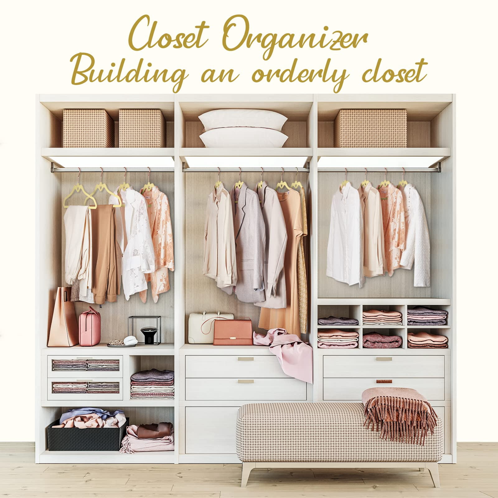 Velvet Hangers 60 Pack, Non Slip Flocked Felt Hangers, Sturdy Velvet Clothes Hangers, Cute Heart Hangers, Heavy Duty Coat Hangers, Ultra Slim Hangers for Closet Space Saving（Beige）