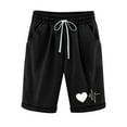 thumbnail image 2 of POTETI Bermuda Shorts for Women Cotton Linen High Waisted Womens Plus Size Shorts Black Heart Print with Pockets Drawstring Casual Valentine's Day Shorts, 2 of 5