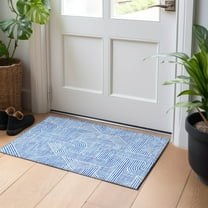 Addison Rugs Chantille Indoor/Outdoor Transitional Lines Blue Washable Rectangle Rug, 1'8" x 2'6"