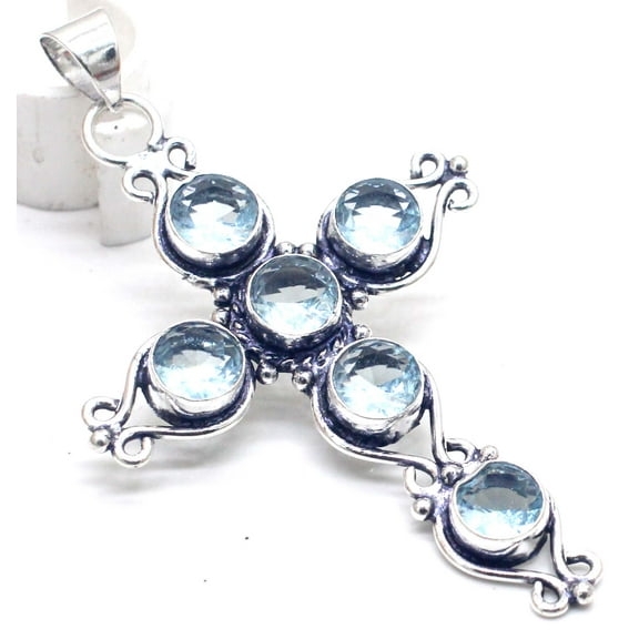 Blue Tourmaline Gemstone 925 Sterling Silver Handmade Jewelry Pendant Size- 2.50"