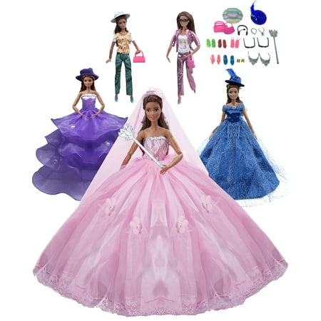 Clothes And Accessories Aidonger 25pcs Handmade Barbie Doll Clothes and Accessories Set Include-3 Packs Party Gown Outfits+2 Packs Casual Wear +20pcs Different Shoes Accessories for Girl's Birthday Xmas Gift ()