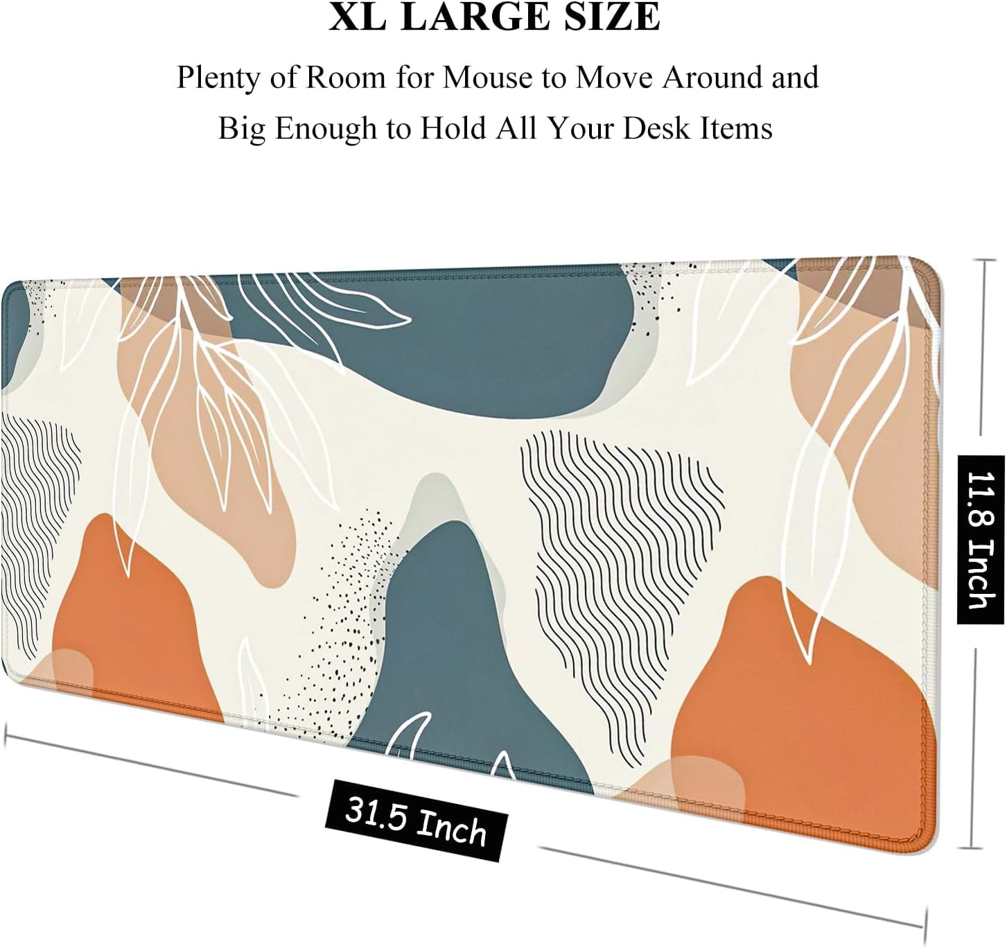 Desk Pad, XL Extended Large Gaming Mouse Pad 31.5 x 11.8 Inch, Waterproof Mousepad with Stitched Edges, Non-Slip Computer Keyboard Laptop Mat for Women Men Office Work, Abstract Art Leaves