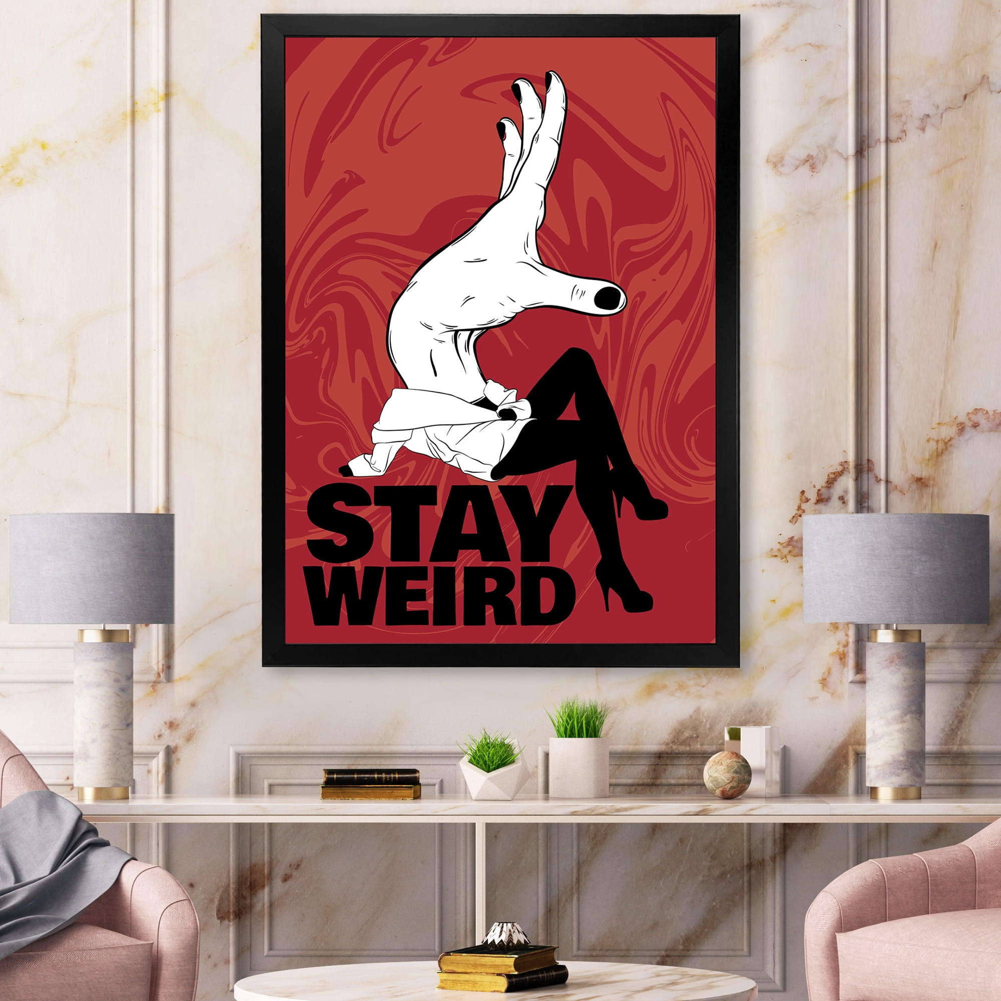 Designart 'Stay Weird Hand Sign' Vintage Framed Art Print