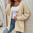 thumbnail image 5 of IROINNID Women's Cardigan Open Front Jacket Solid Color Long Sleeve Loose Loose Dark Color Hollow Out Cardigan Button Slit Sweater, Khaki, 5 of 7