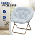 thumbnail image 3 of BEZT Round Folding Faux Fur Saucer Chair for Bedroom Living Room Dorm Garden Courtyard Foldable Metal Frame Oversized Large Comfy Furry Padded Soft Lounge Lazy Cozy Moon Chair for Adults (Blue), 3 of 4