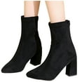 thumbnail image 5 of Black Booties TKYCMSUAKI Womens Ankle Boots Pointed Toe Chunky Stacked Mid Heeled Faux Suede Leather Booties Fashion Retro Classic Pull On Short Boot for Girls Ladies Fall Winter, 5 of 9