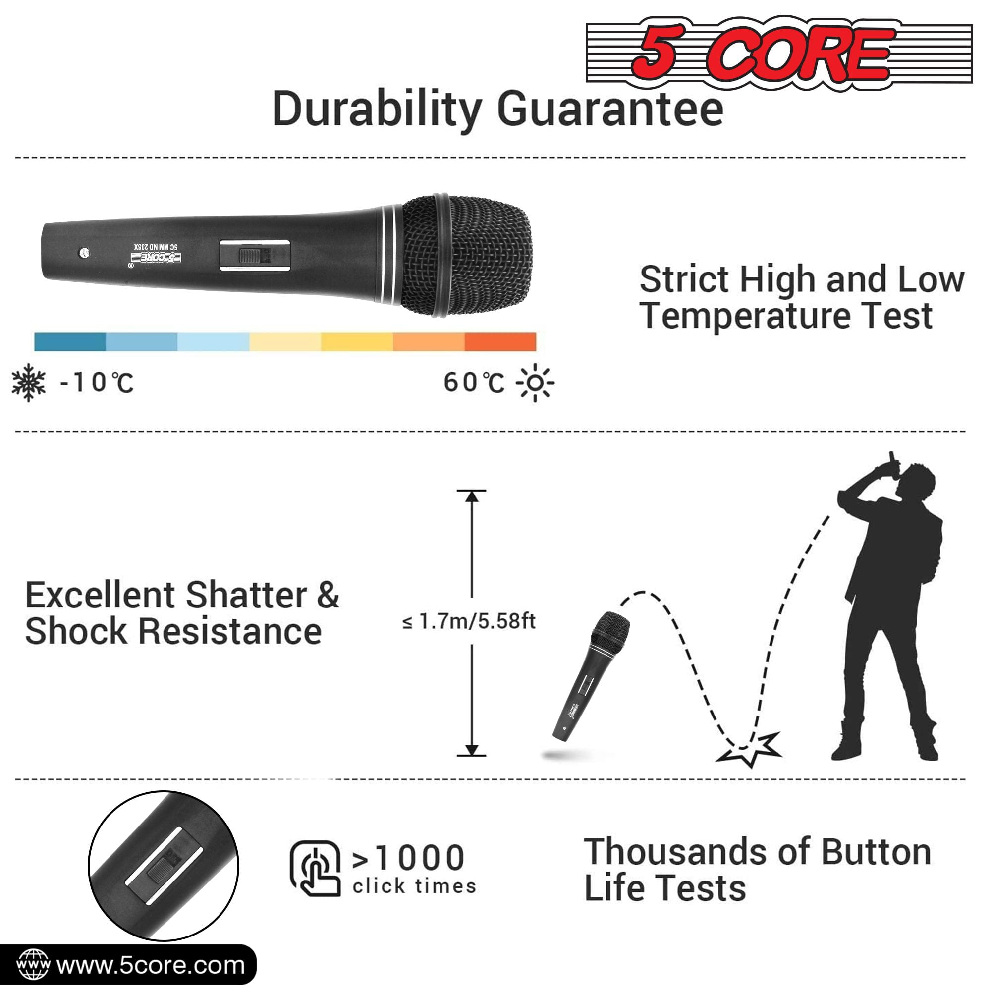 Professional Cardioid Dynamic Vocal Microphone with Neodymium Magnet – Steel Mesh Grille, 16ft Detachable XLR Cable, ON/OFF Switch & Travel Bag for Karaoke, Studio, Live Performance