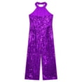 thumbnail image 4 of Alvivi Little Girls Shiny Sequins Halter Neck Jumpsuit Pageant Romper Summer Party Prom Formal Suit Purple 14, 4 of 5