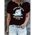 thumbnail image 1 of Motif Bonhomme de Neige Anglais Créatif Imprimé Mode Col Rond Manches Courtes, T-Shirt de Sport Simple et Décontracté, Haut d'Été Confortable pour Femmes pendant les Vacances. Fête des Pères, Fête des Mères, 1 of 6