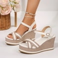 thumbnail image 6 of Sandals for Women 2025 Wedge Open Toe Summer Women's Trendy Solid Color Espadrilles Women Footwear Comfortable Ankle Strap Walking Beach Shoes White 6.5, 6 of 9