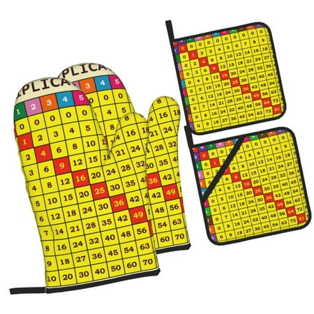 

Daiia Multiplication Table2 Pattern Oven Mitts and Pot Holders 4 pcs Set High Heat Resistant 500 Degree Extra Thicken Long Kitchen Cotton Oven Glove