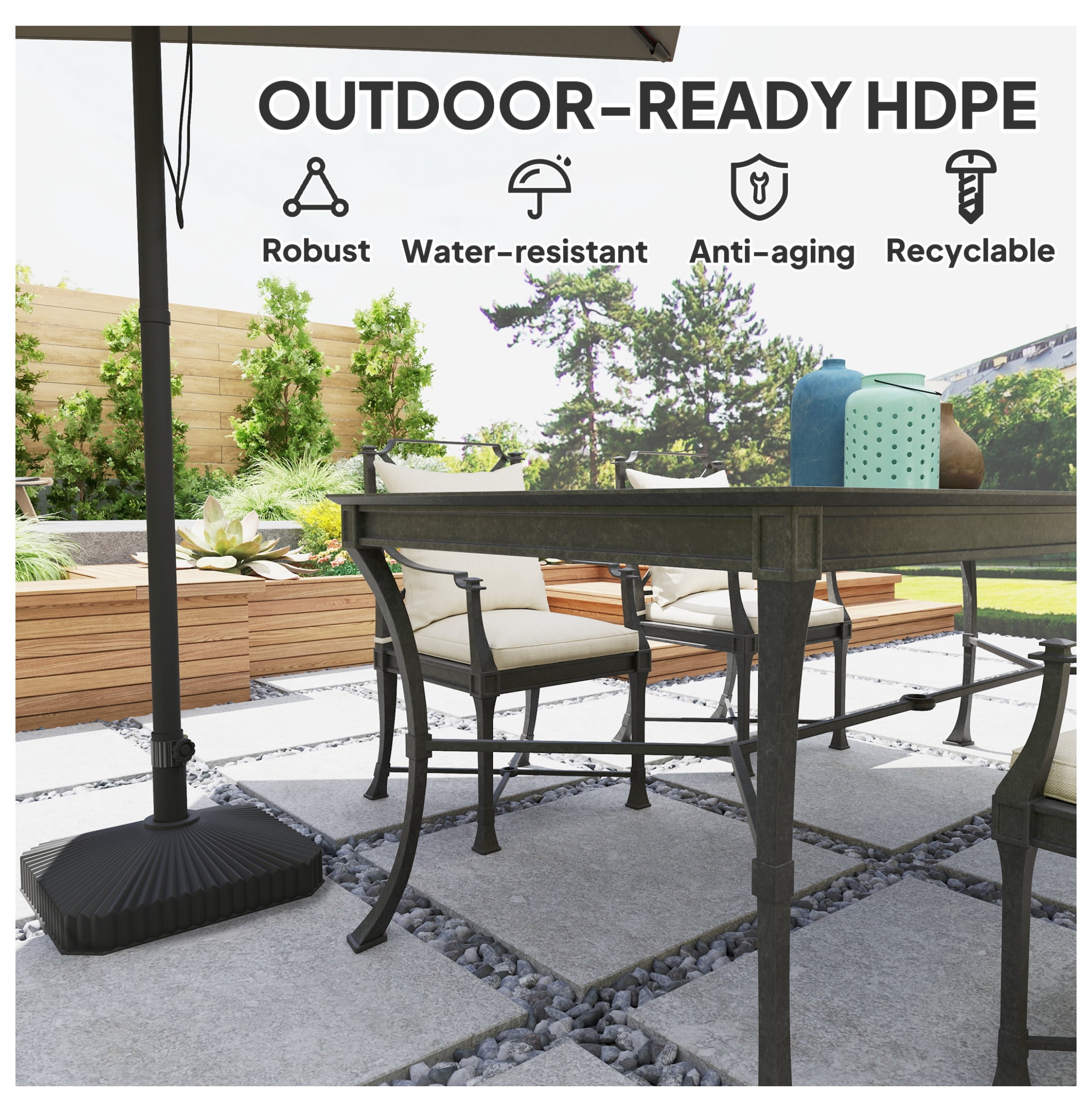Square Patio Umbrella Base Holder, Heavy Duty Outdoor Umbrella Stand Base, Filled Up to 42lbs with Sand or 33lbs with Water for Garden, Poolside, Black