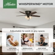 Hunter - Builder Indoor Low Profile Ceiling Fan With Light, 52-inch, New Bronze, Traditional-style, 3-speed WhisperWind Motor, 53327, for Living Rooms, Bedrooms