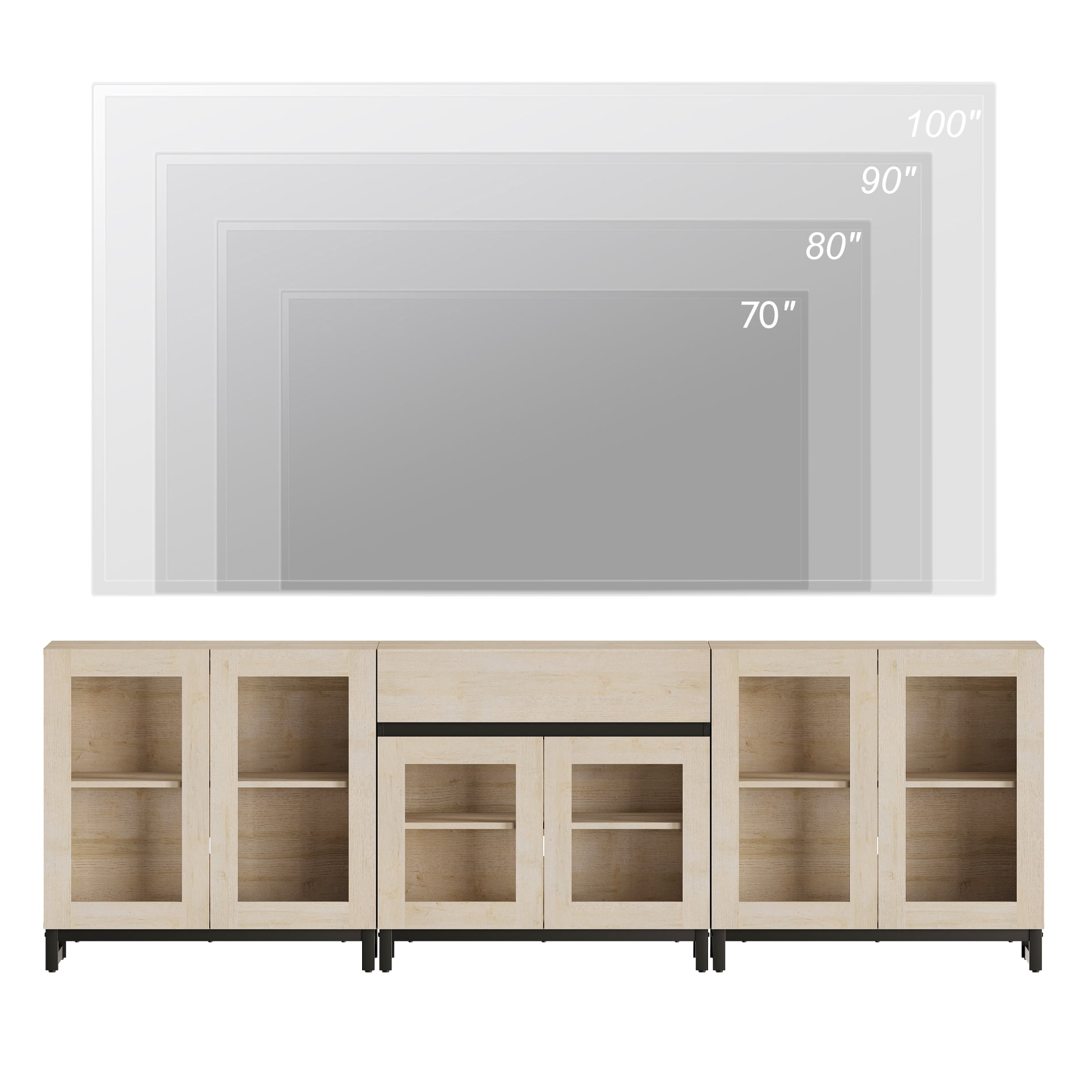 WAMPAT 3-in-1 Modern TV Stand for TVs up to 100 Inch, Glass Doors & 1 Drawer Entertainment Center, Media Console with Adjustable Shelf for Living Room & Bedroom