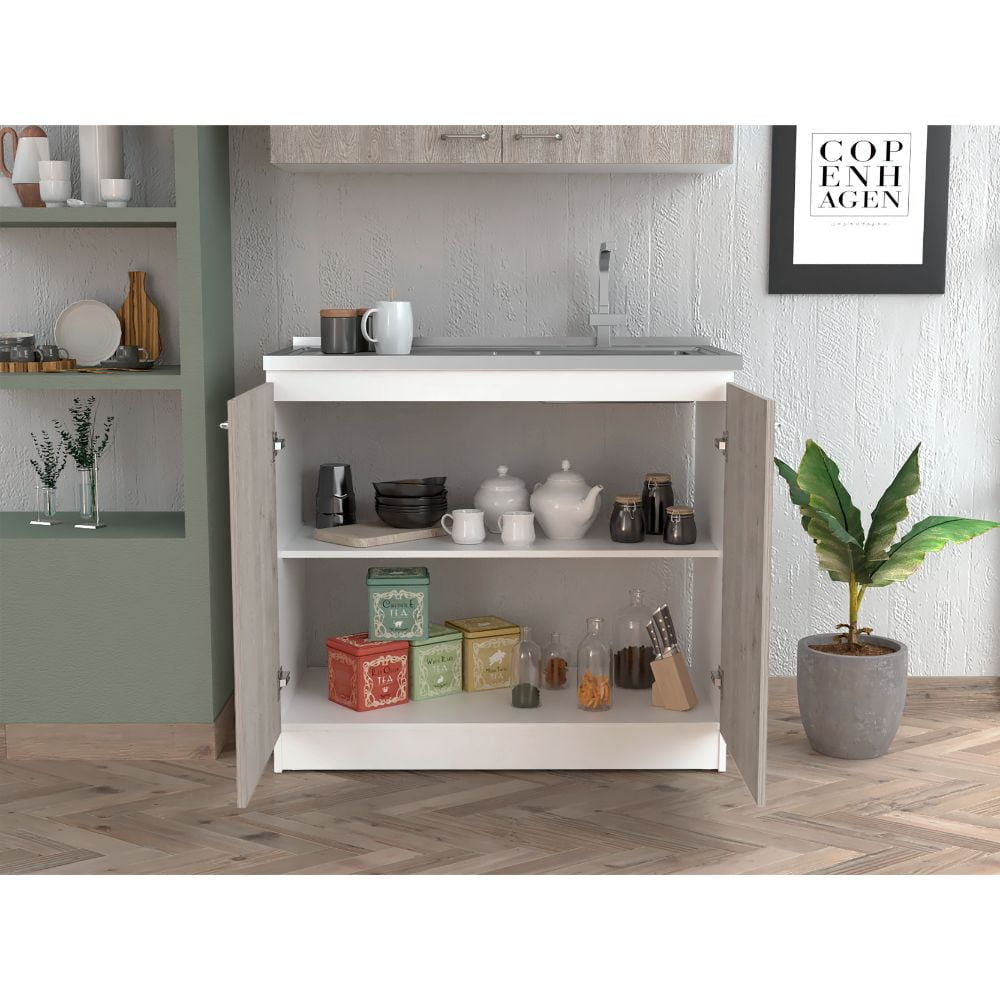 Rainlex 39" Freestanding Utility Sink Cabinet with Stainless Steel Countertop, Double Utility Basins, Soft-Close Storage Doors