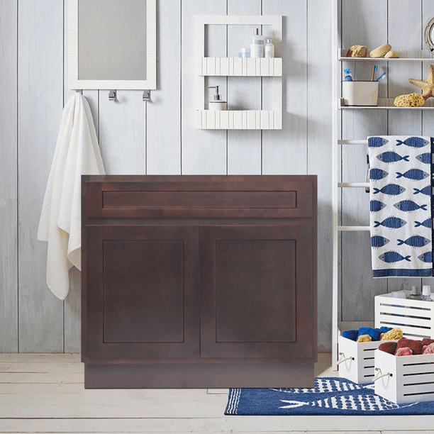Vanity Art 39 Inches Bathroom Cabinet Solid Wood Brown Finish Undermount Sink Organizer With Double Shutter Doors Va4039 B Com - How To Finish Wood For Bathroom