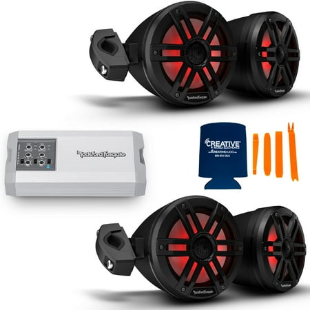 Rockford Fosgate 2 Pairs of M1WL-65MB Black 6.5 Color Optix Moto Can Speakers & 1 TM400X4ad 4 Channel Marine Amplifier