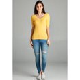 thumbnail image 2 of Emmalise Women's Slim Athletic Fit Vneck Tshirt Half Sleeves Top Jr Size (Gold Mustard, Large), 2 of 3